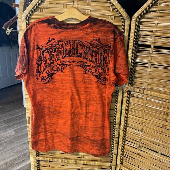 Affliction Men's Burnt Orange red Graphic Tee distressed biker tattoo MMA large - Picture 6 of 8
